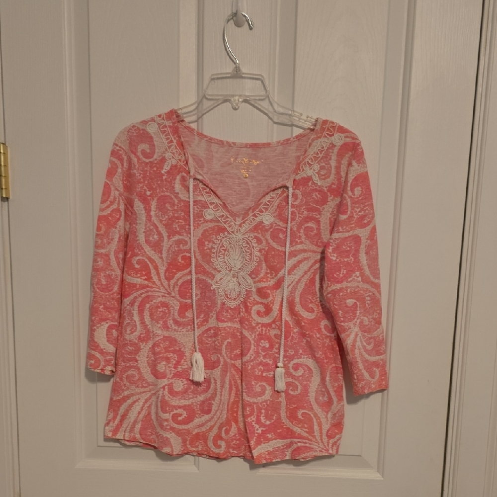 Lilly Pulitzer Pink and White Paisley Top